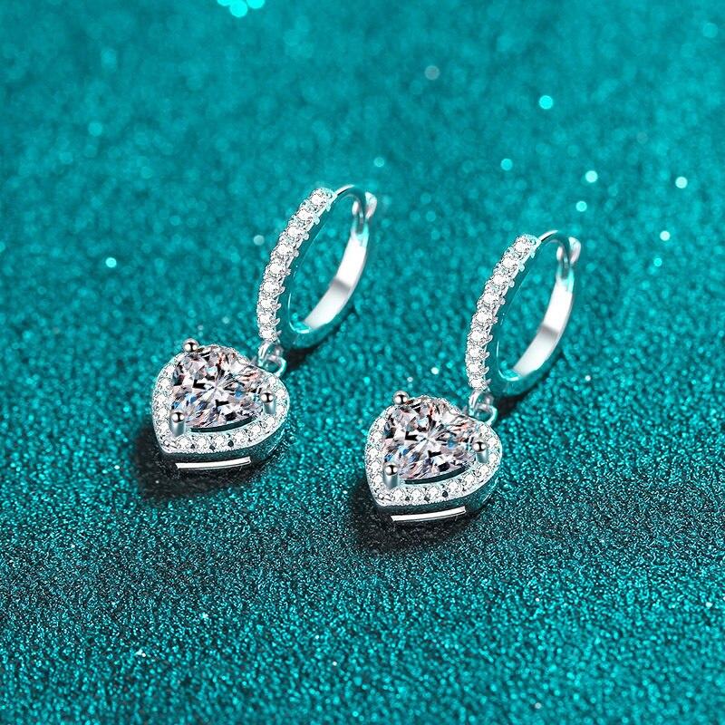 Bague Ringen Женские серьги-капли с муассанитом в форме сердца, 1 карат, свадебные серьги из стерлингового серебра 925 пробы с платиновым покрытием, ювелирные изделия, подарки