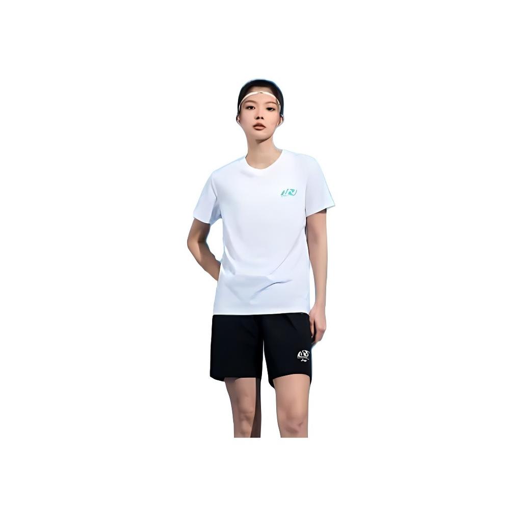 Li Ning Серия Настольный теннис Логотип Принт Дышащая Влагоотводящая Спортивная Повседневная Футболка с Коротким Рукавом Унисекс Топы Белый ATSV607-2