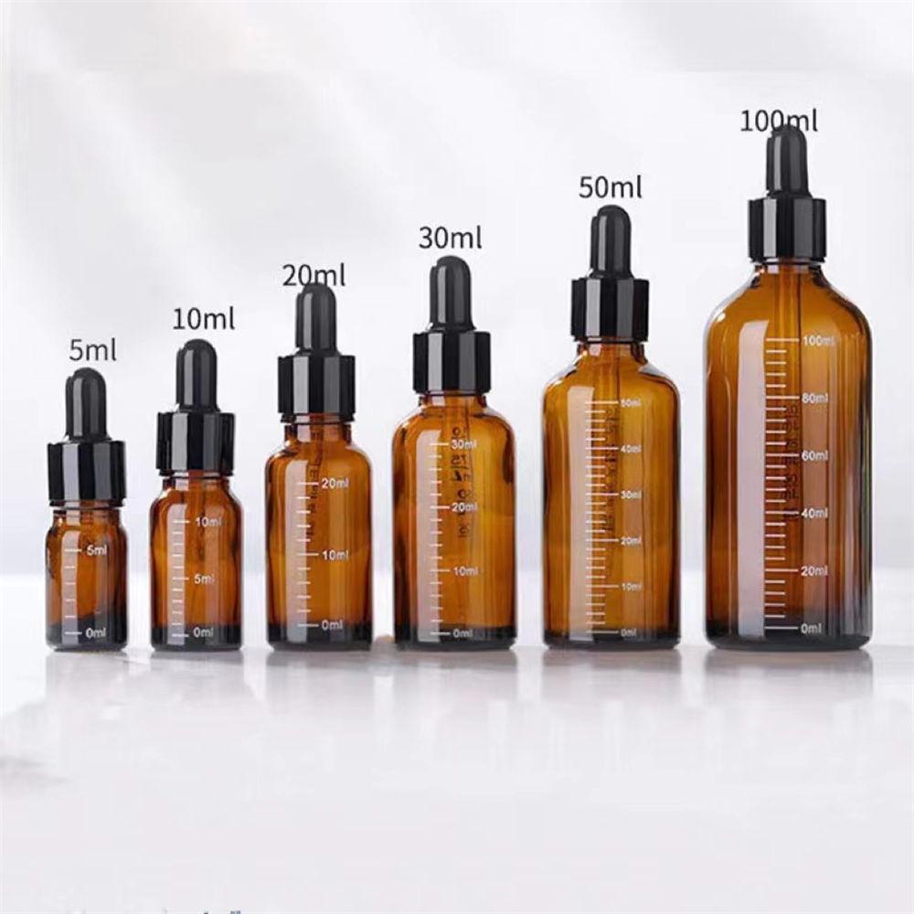 5 шт. 5-100 мл градуированная бутылка-капельница с силиконовой головкой, пустой диспенсер для эфирного масла, высококачественная светонепроницаемая стеклянная бутылка для лекарств