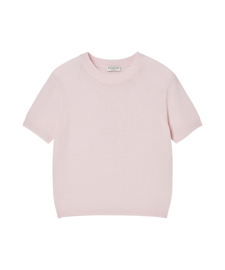 JE NE SAIS QUOI Sheer Cashmere Blended Crew Neck Short Sleeve Knit_Pale Pink
