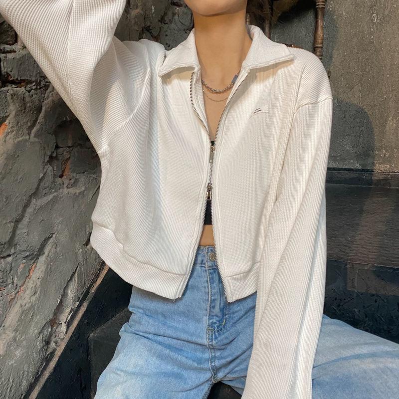 Укороченные куртки женские на молнии шикарная уличная одежда однотонные свободные женские студенческие пальто для девочек Harajuku Basic Ins Студенты Ulzzang