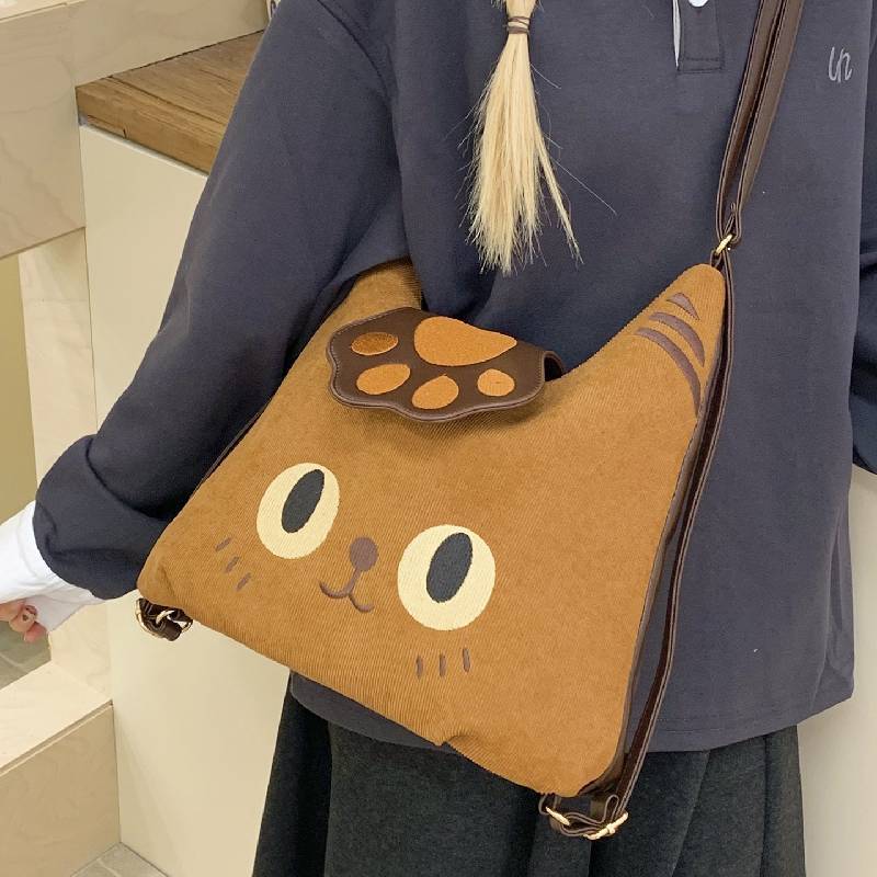 Fashionable Cat Pattern Crossbody Bag Made Of Nylon With Soft Structure And Spacious Interior For Women