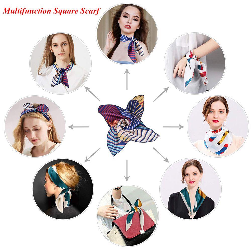 Vintage Wrist Wrap Head-Neck Tie Hair Band Silk Feel Satin Bandana Women Square Scarf Handkerchief