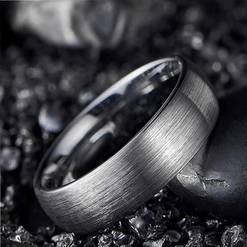 [Rockyu] ring tungsten simple Width 8mm ring mens silver rings Metal allergy free mud texture Carbide Durability matte Komaru Unisex vacuum plating