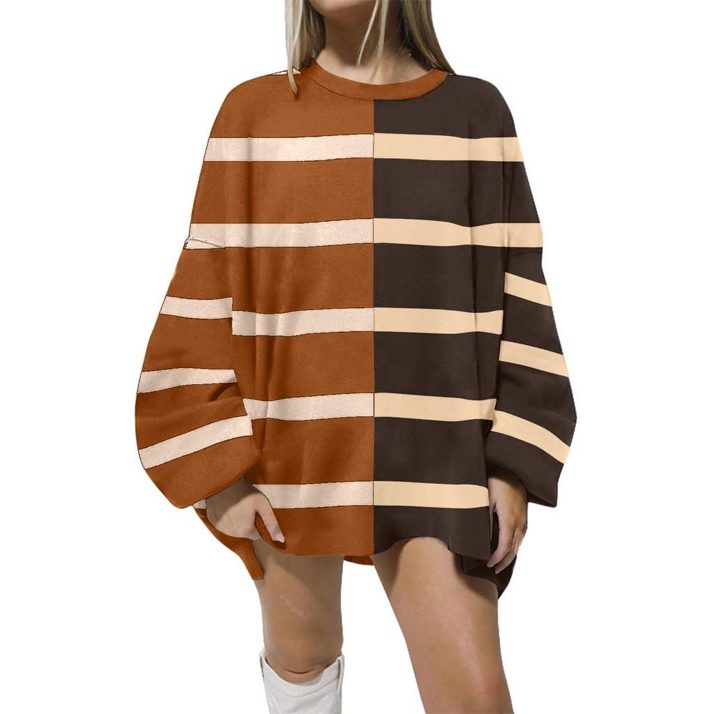 Женская мода свободный полосатый трикотажный свитер с длинным рукавом повседневный свитер в стиле пэчворк