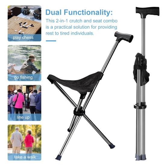 Многоцелевой складной табурет, треккинговая палка, портативная легкая трость для ходьбы с 3-ногим сиденьем, трость для скалолазания на открытом воздухе, помощь при ходьбе пожилым людям