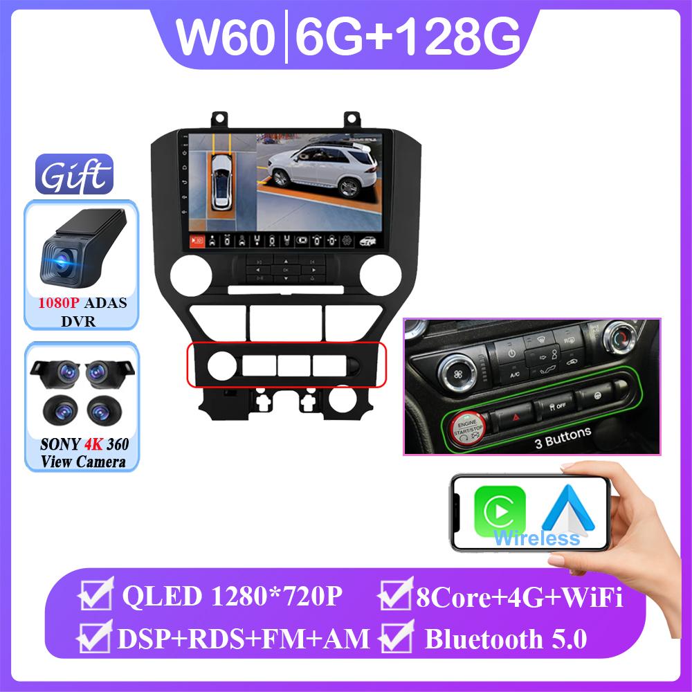 Android 14 Carplay Car Radio для Ford Mustang S550 2014 2015 – 2021 Навигация GPS Мультимедийный проигрыватель стерео WiF+4G 360 Камера BT