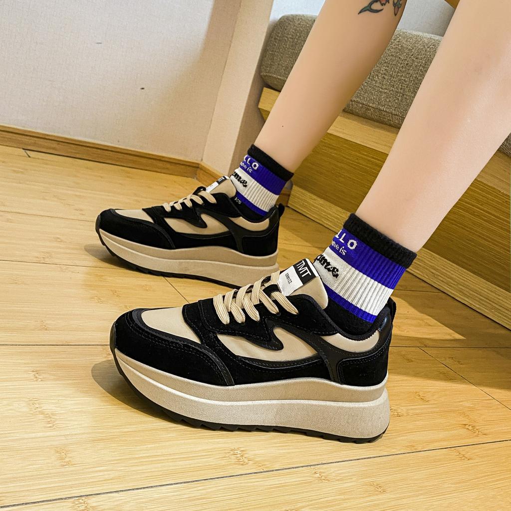 New Sneakers Women Spring New Thick-soled Round Toe Platform Womens Shoes Fashion Breathable Lace Casual Lady Shoes