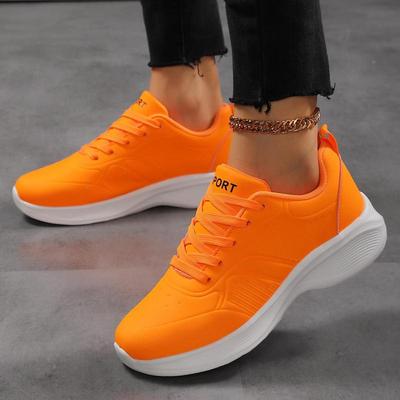 Модные весенние оранжевые кроссовки Женские кожаные кроссовки Роскошные кроссовки на толстой подошве и платформе Спортивная обувь Женские легкие водонепроницаемые кроссовки