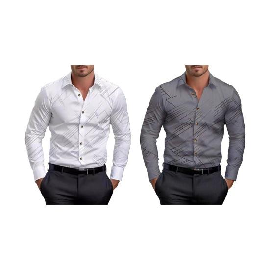 Мужская рубашка делового покроя с отложным воротником, однобортная, с длинными рукавами, облегающая, с полосатым принтом, для работы, повседневной носки, для вечеринок, деловых встреч