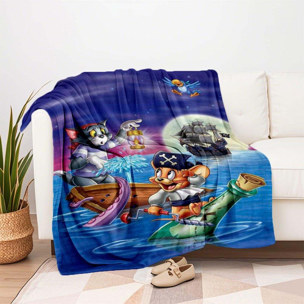 Tom & Jerry Jigsaw Puzzle - Pirate Adventure (300 Pieces)Blanket Flannel Throw Blanket for Sofa, Bed, Travel, Camping, Office