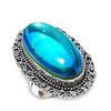 Blue Triplet Opal Handmade 925 Sterling Silver Jewelry Ring Size 9 G8R24