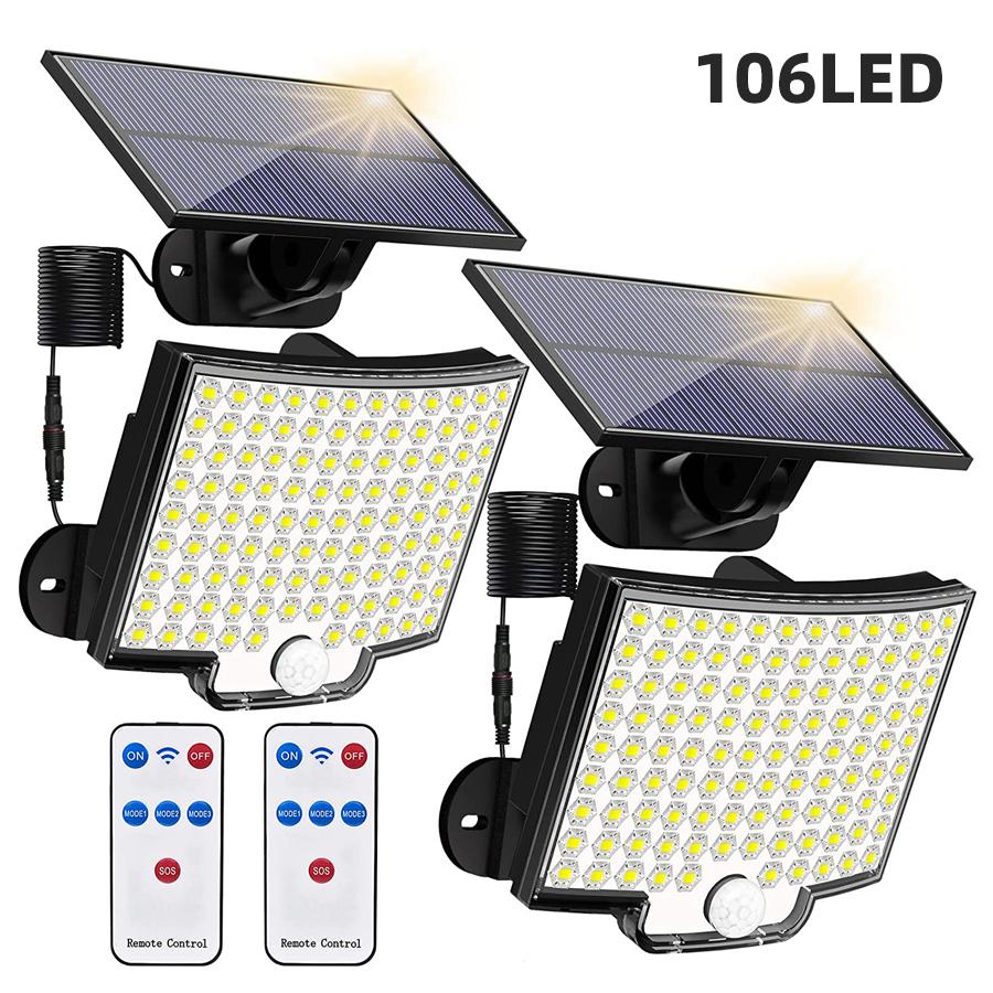 190 светодиодный солнечный свет, уличный датчик движения, IP65, водонепроницаемый аварийный настенный светильник, яркий прожектор, охранное освещение для гаража, сада