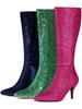 Allegra K Women's Knee-High Boots with Sparkle Glitter Stiletto Heels, Hot Pink, Size 24.0 cm