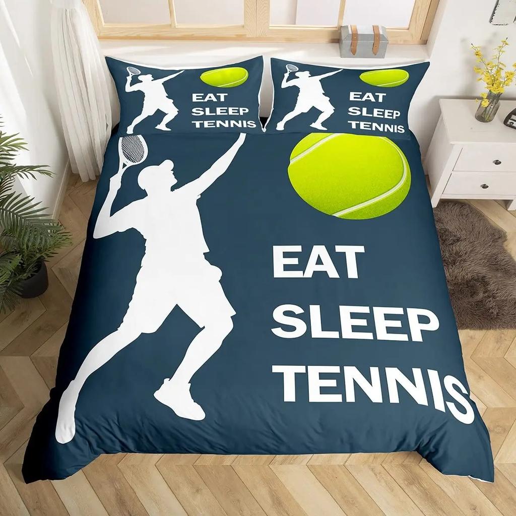 Tennis Bedding Set Full Size Sports Theme Comforter Cover Tennis Lover Duvet Cover Ball Games Yellow Black White Quilt Cover