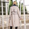 Cinemore Осенний плащ для женщин, длинная ветровка, куртка с двубортным лацканом и поясом, классическая повседневная женская TFD-512YG