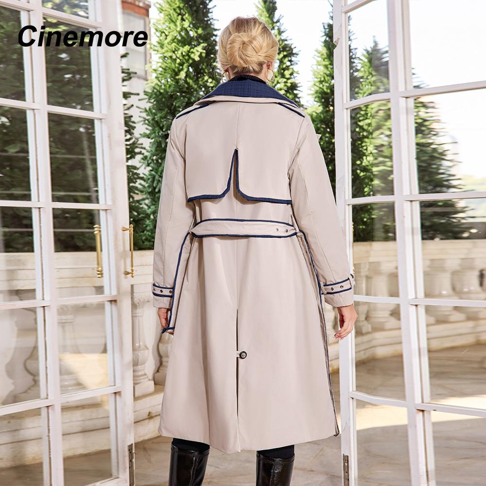Cinemore Осенний плащ для женщин, длинная ветровка, куртка с двубортным лацканом и поясом, классическая повседневная женская TFD-512YG