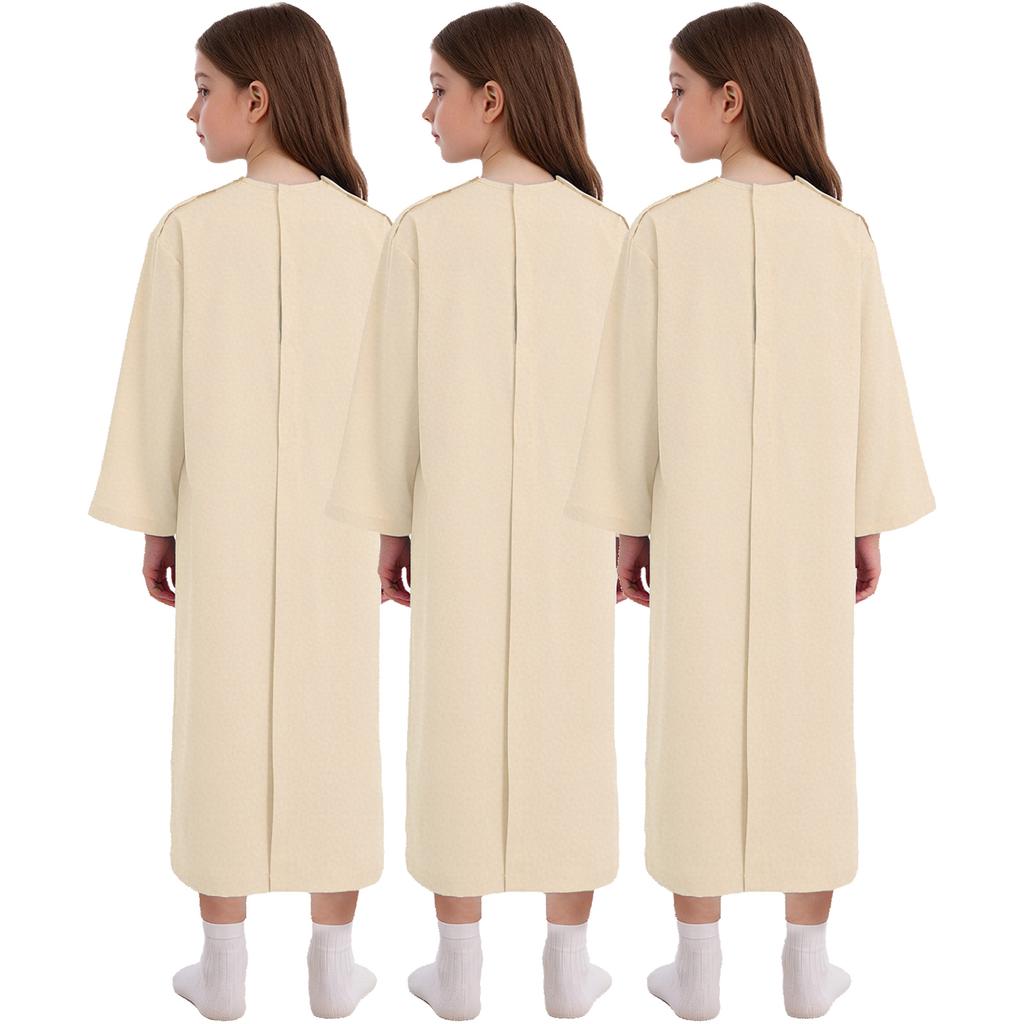 Unisex Medical Patient Nursing Gown Long Sleeve Back Split Hook Loop Fastener 3pcs Adaptive Clothing