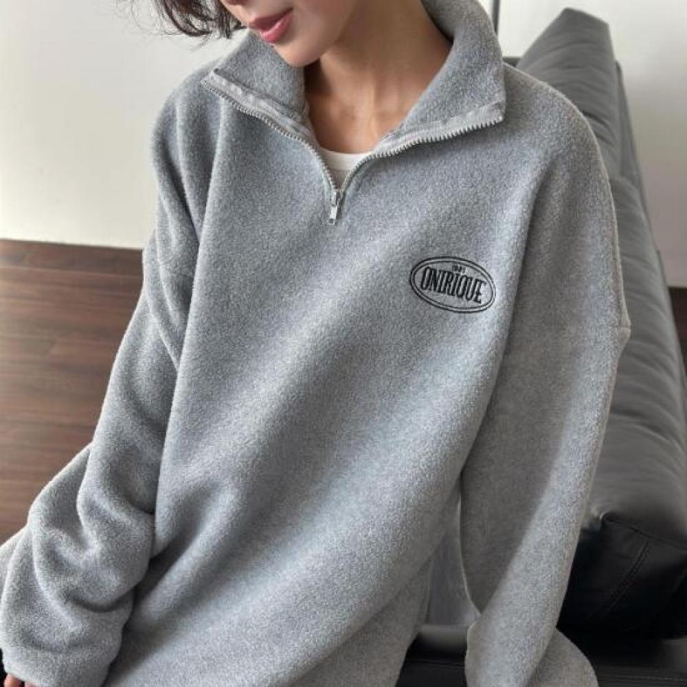 Open Run Fleece Embroidery Half Zip Big Size Winter Sweatshirt Long