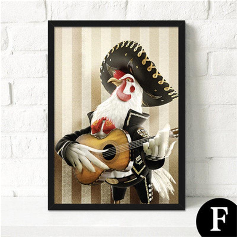 Скандинавская декоративная картина на холсте, мультяшные постеры, г-н. Свинья, крупный рогатый скот, петух и собака, играющая на гитаре для детской спальни