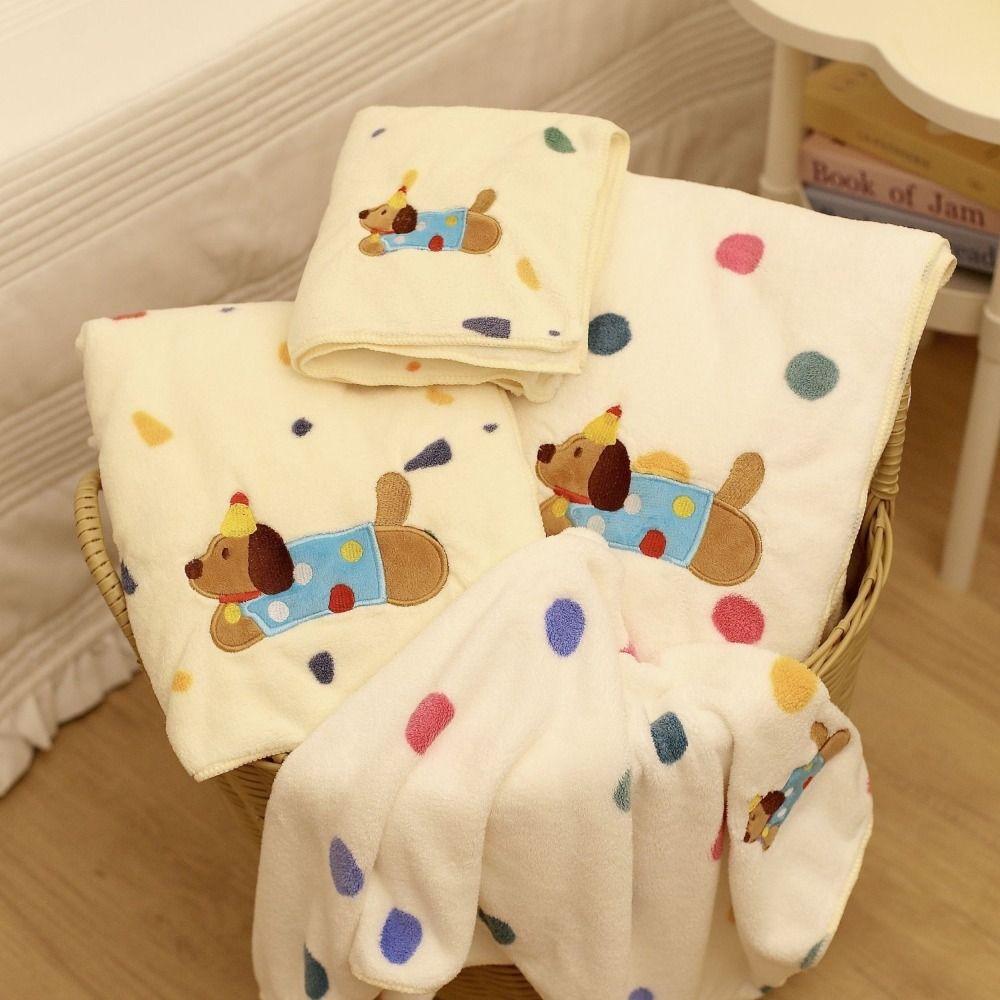 Cartoon Puppy Soft Towel Set Absorbent Pool Towel Skin Friendly Coral Fleece Bath Towel Bathroom