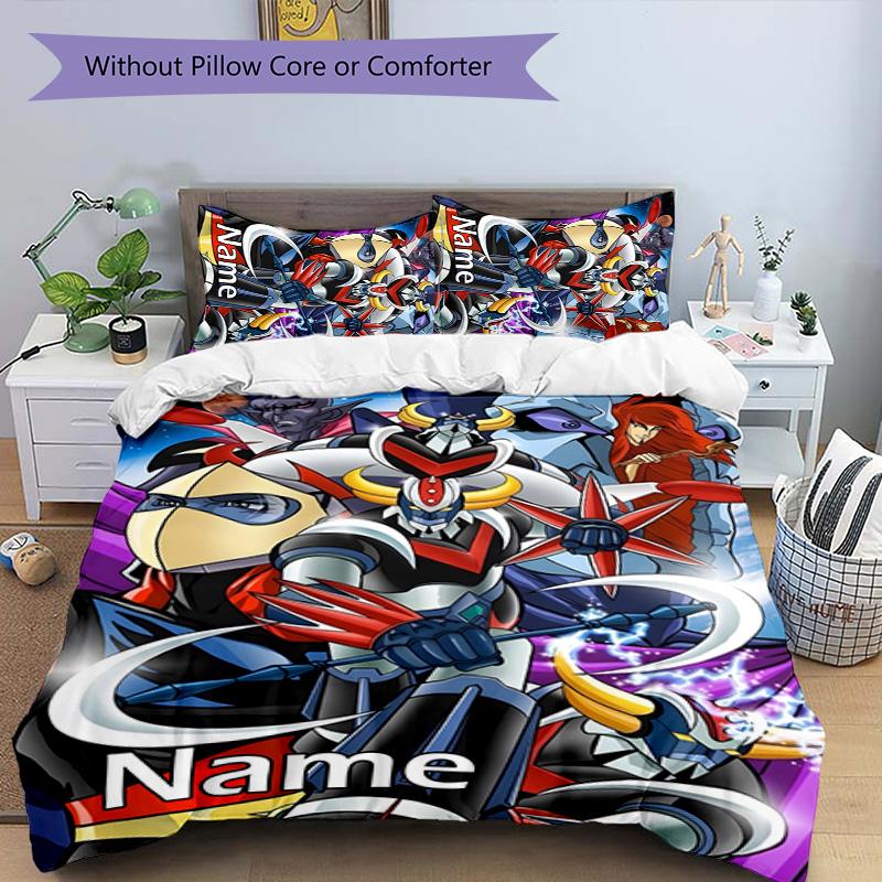 3pcs UFO Robot Grendizer1 Cover Set - Personalized Name, HD Printed Bedding with 1 Cover and 2 Pillowcases - Perfect for Home Decor, Easy Care