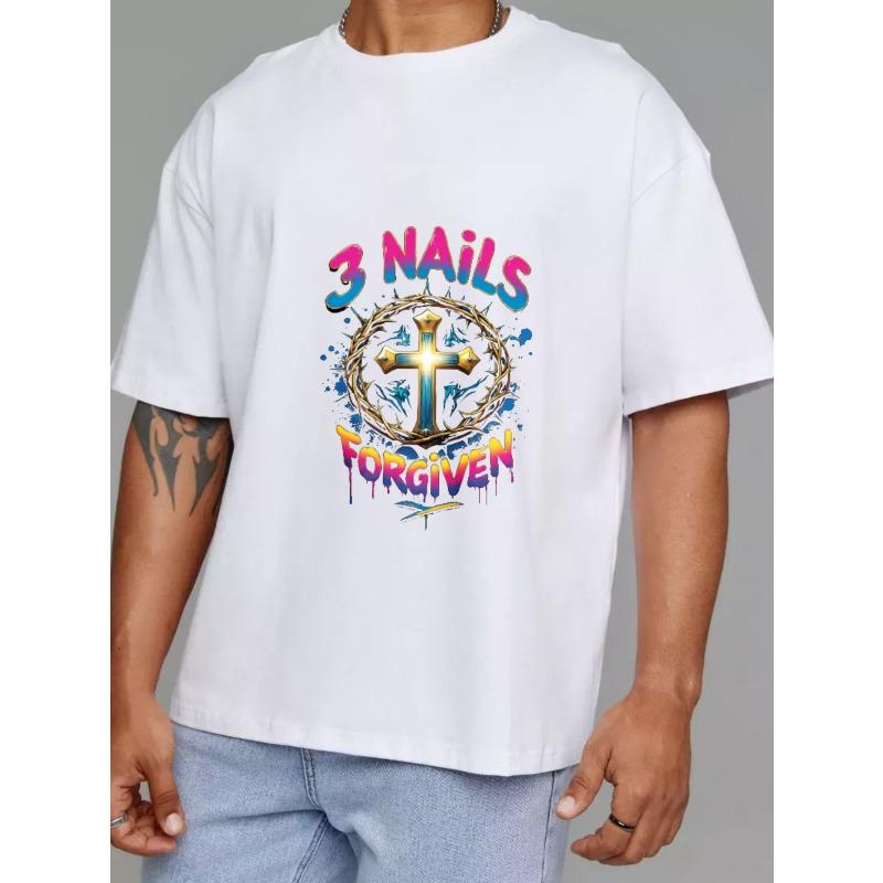 Белая футболка с дизайном «Три гвоздя, прощенный крест и терновый венец» для религиозных и основанных на вере мероприятий