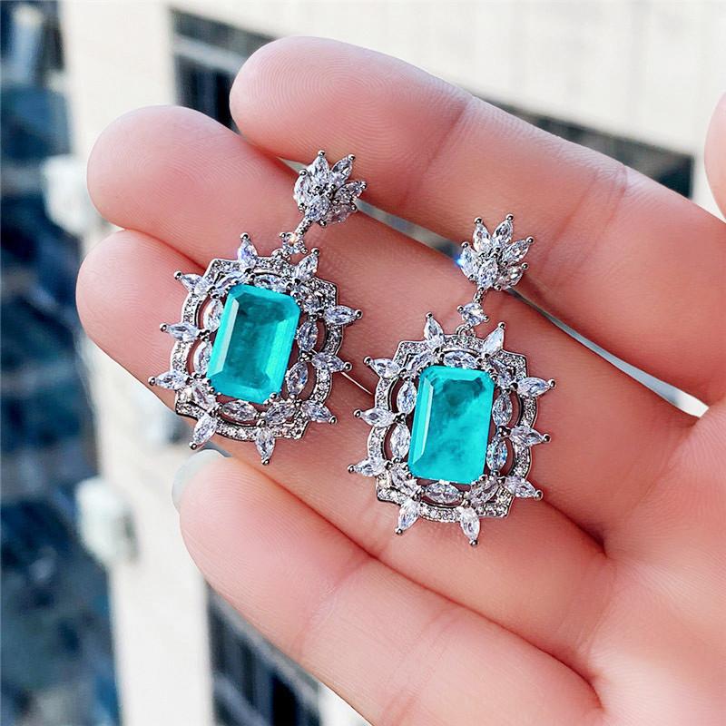 Huitan Gorgeous Green CZ Wedding Earrings for Women Brilliant Cubic Zirconia Dangle Earrings Engagement Party New Trendy Jewelry
