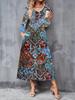 2025 Осень и Зима Новое Женское Повседневное Модное Платье 3D Ретро Принт Тотем Длинный Рукав V-образный Вырез А-силуэт Платья