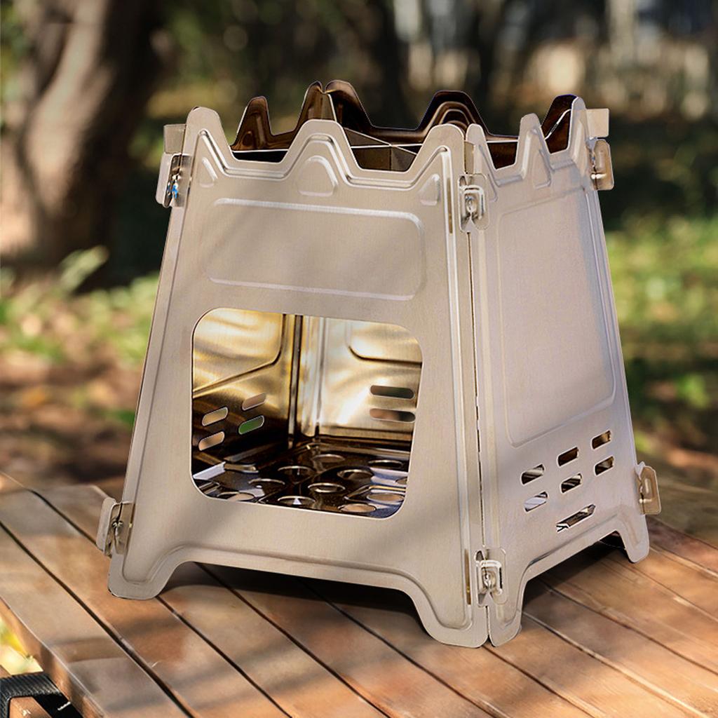 Outdoor Stainless Steel Square Wood Stove Camping Hike Folding Mini Card Portable Multi-function Stove Camping Equipment