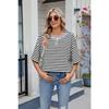 Весна и лето Новая женская полосатая контрастная свободная футболка с короткими рукавами