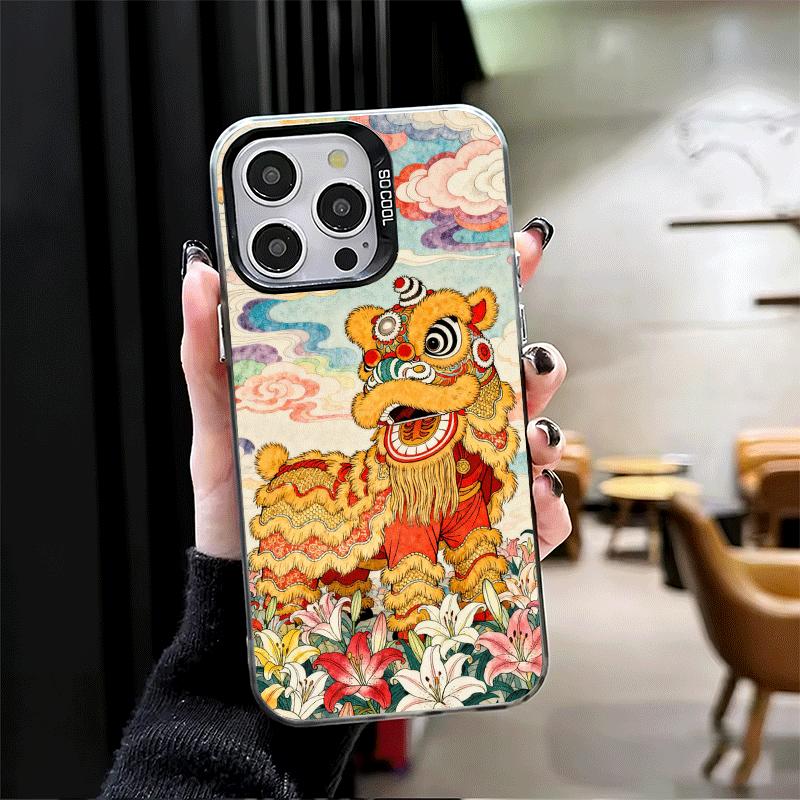 Мягкий чехол для телефона с рисунком «Танец льва» в стиле акварели для iPhone 15 16 17 Pro Max 17Air 16E 14 Plus 13 12 Mini Ударопрочный чехол Задняя панель