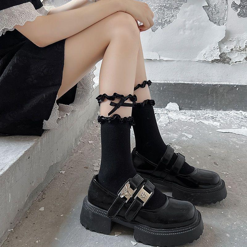 Женские модные весенне-осенние новые кружевные носки до икры с кружевным бантом