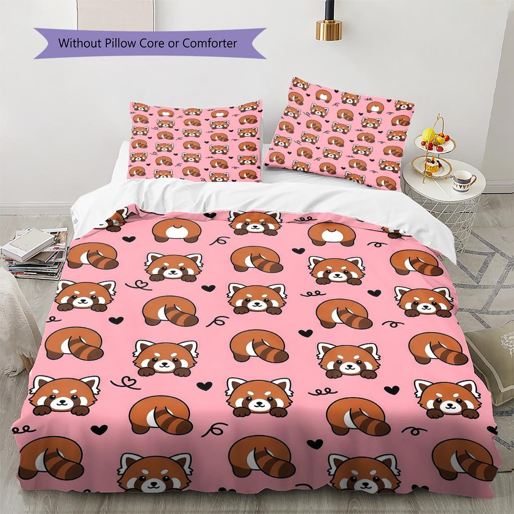 Pink Cartoon Art Pattern Bedding,Quilt Set Quilt Cover Pillowcase Home Birthday Gift (1 * duvet cover + 2 * pillowcase, without core)