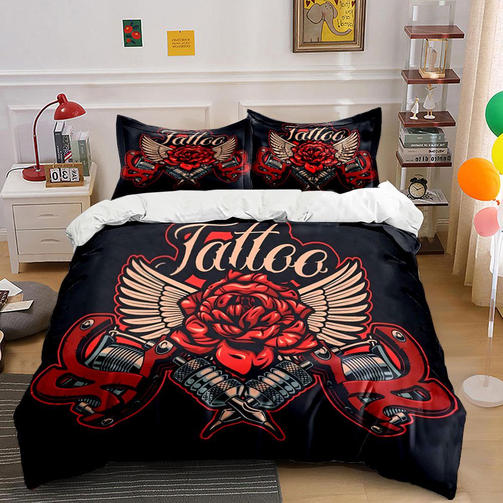 Red rose, wings, tattoo. Bedding sets Duvet cover sets Duvet covers Pillowcases(1*Duvet Cover 2*Pillowcases without duvet insert)
