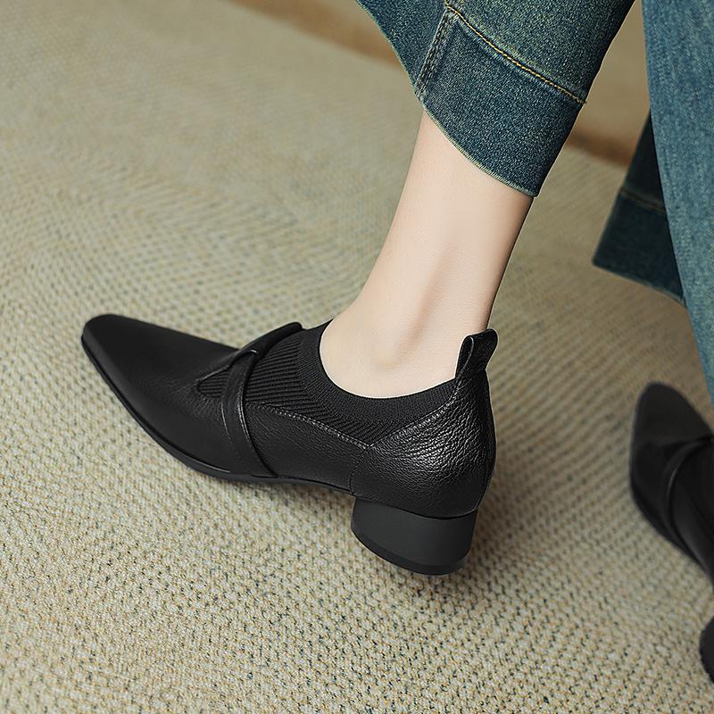 Мода 2025 Новая мода Классическая Весенняя Женская Обувь Натуральная Кожа Квадратный Носок Массивный Средний Каблук Обувь Женские Лаконичные Туфли-Лодочки Роскошная Обувь