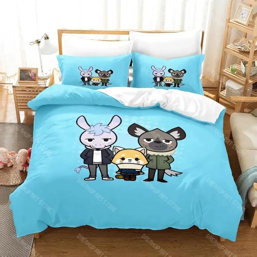 Комплект постельного белья Anime Aggretsukos для мальчиков и девочек, двуспальный, пододеяльник, наволочка, детская кровать, взрослый, модный домашний текстиль, настраиваемый