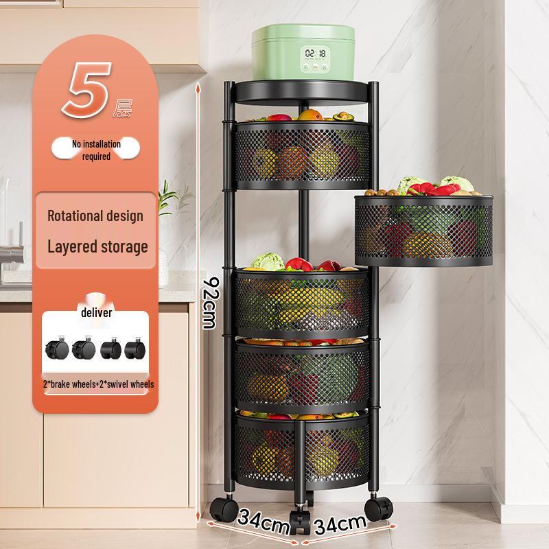 Вращающаяся многофункциональная кухонная тележка на колесах - Напольная многоярусная стойка для хранения закусок, фруктов и овощей