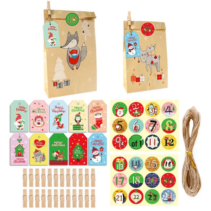Рождественский обратный отсчет Адвент-календарь Подарочные пакеты - Набор из 24 штук Праздничная упаковка для конфет