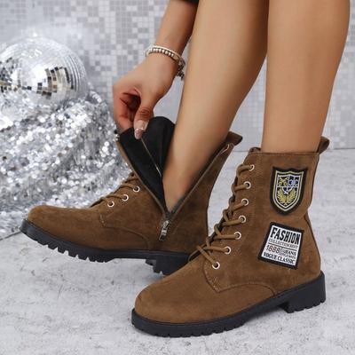 Зимние новые полусапоги на толстой подошве женские большого размера замшевые на шнуровке с круглым носком ковбойские женские сапоги