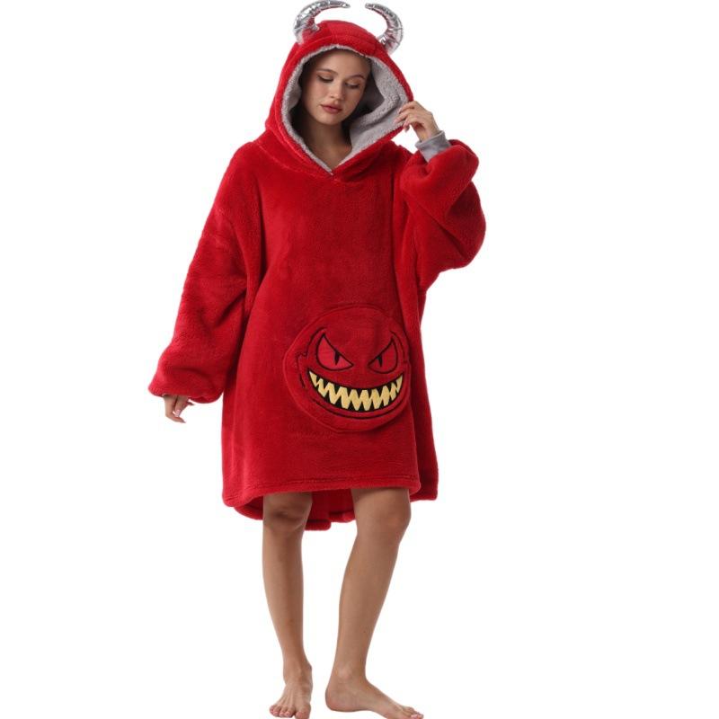 Женский носимый плед-халат с капюшоном, оверсайз, зимний теплый флисовый свитшот-плед, мужская толстовка с капюшоном, толстый флисовый плед с рукавами и карманом