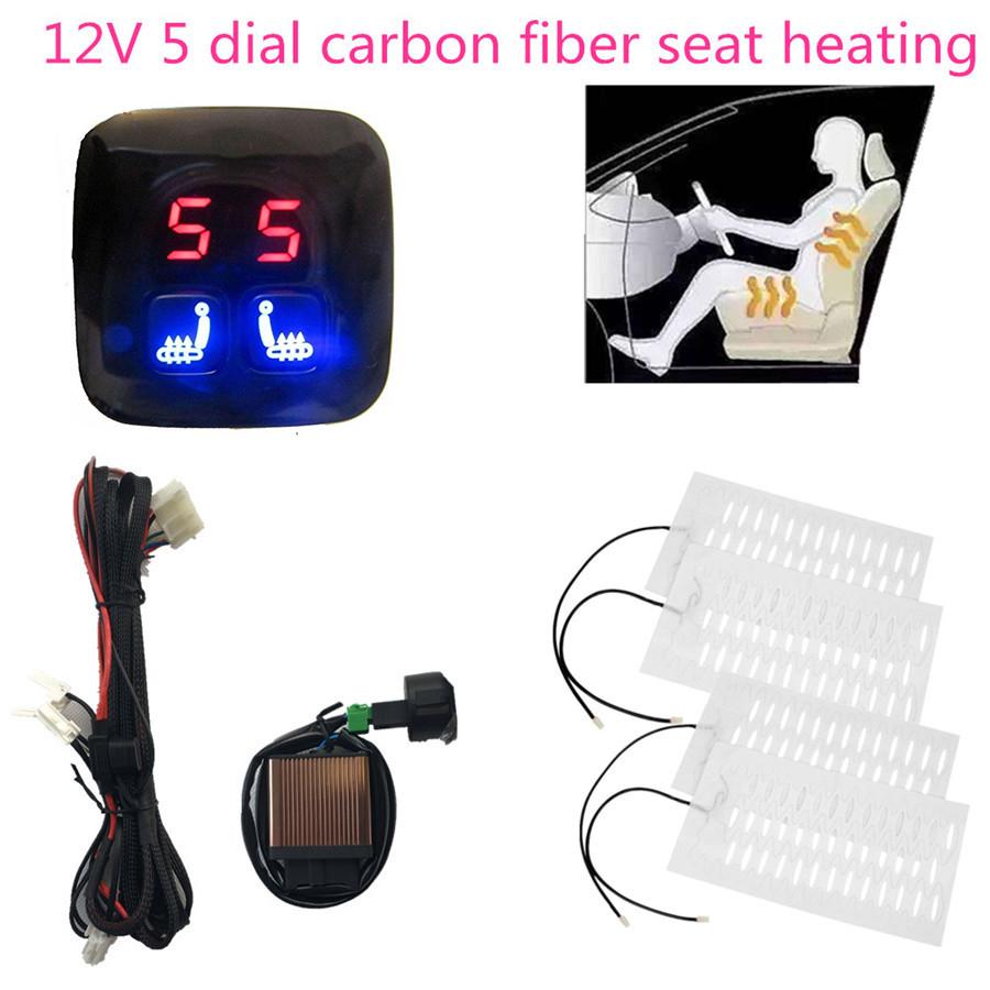 2 Seats Universal Two Seater Switch Carbon Fiber Heated Seat Heater Kit 5-Level 12V