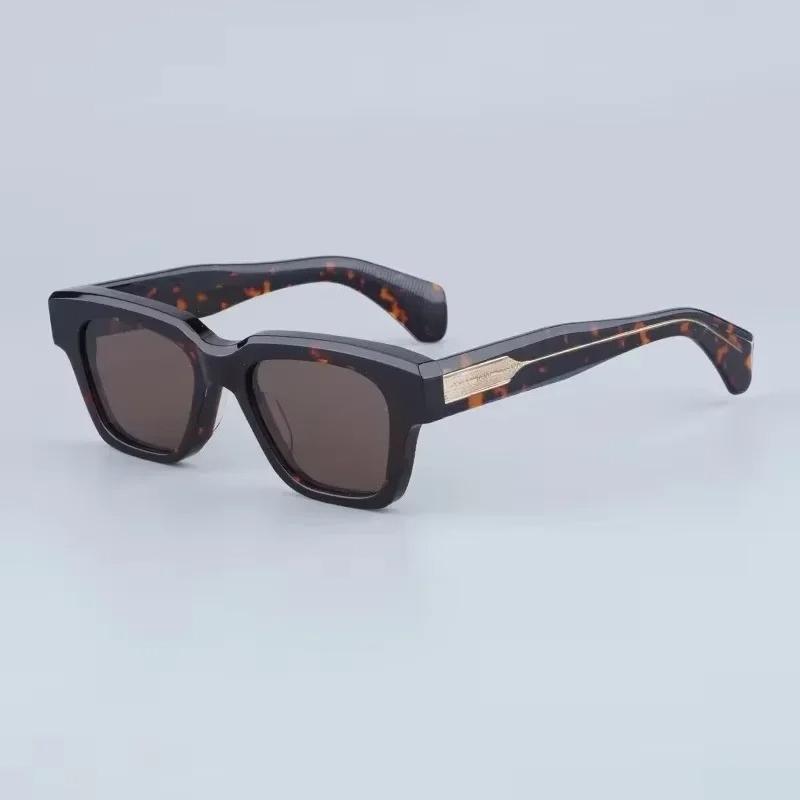 JMM Fellini Square Sunglasses Handmade in Japan Imported Acetate Classical Acetate Black Optical Frame with Metal on Arms