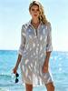 Plus Size Women's Beach Vacation Shirt Sand New Long-sleeved Printed Shirt Loose Fit Button Lapel Pocket Shirt, Cartoon Printed Large Size Shirt
