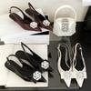 Fashion Sexy Pointed Toe Patent Leather Kitten Heel Sandals Women Luxury Rhinestone Flower Women Pumps Elegant Low Heel Slingbacks Heels
