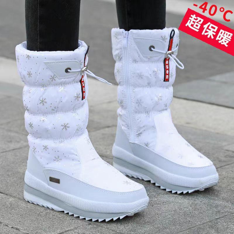 2025 Новые Нескользящие Белые Зимние Сапоги для Женщин Зимой Увеличенный Плюш и Толстый Хлопок Женские Сапоги Тепло Хлопковая Обувь Ботас