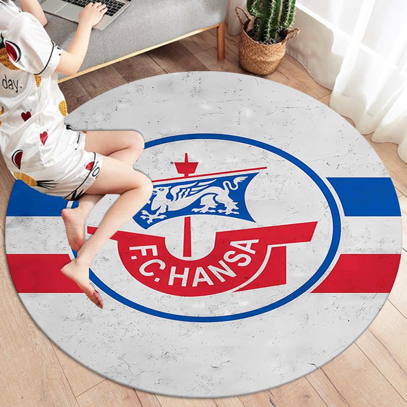 FC Hansa Rostock Round Area Rug,Carpet Rug for Living Room Bedroom Sofa Playroom Decor,Non-slip Floor Mat