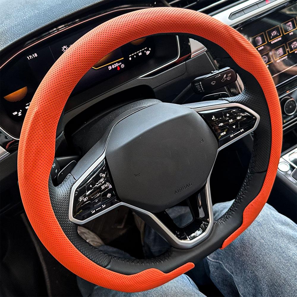 Leather D Cut Auto Steering Wheel Cover Ultra-Thin Breathable Non-Slip D Shape Sport Car Steering Wheel Protector Accessories