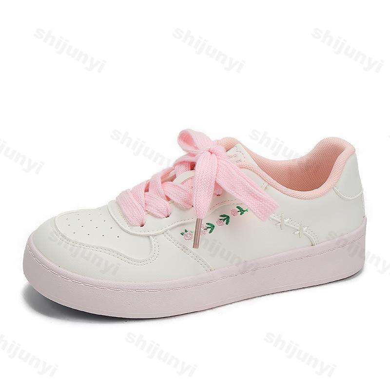 Fashion Women's White Sneakers 2025 Spring Autumn New Lightweight Breathable Outdoor Casual Shoes Flower Lace Up Comfortable Board Shoes