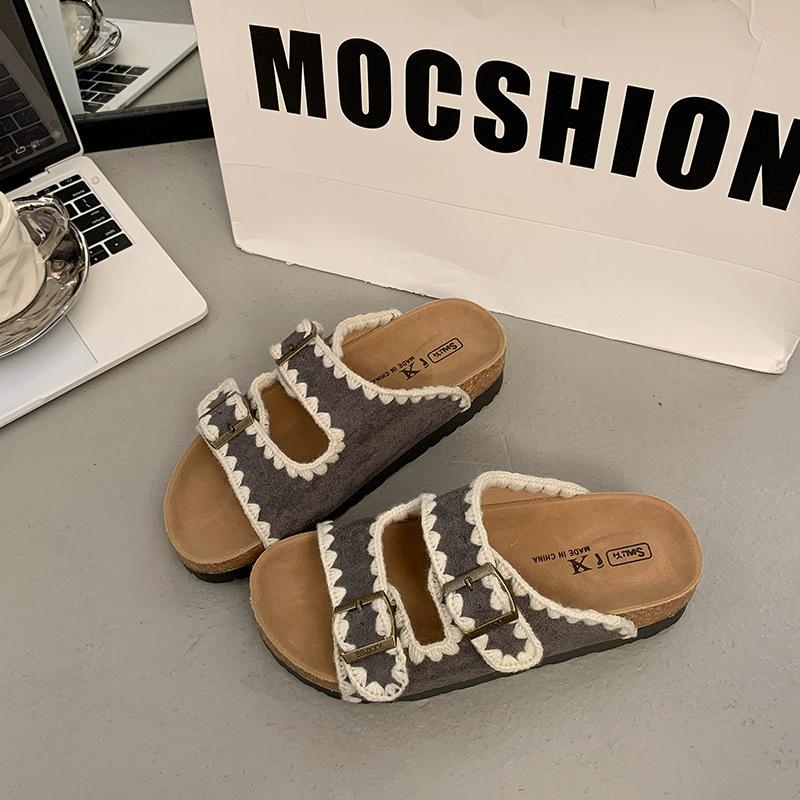 Версия из коровьей кожи, маффины на толстой подошве, однословные тапочки для женской летней носки, летние пробковые пляжные прохладные тапочки